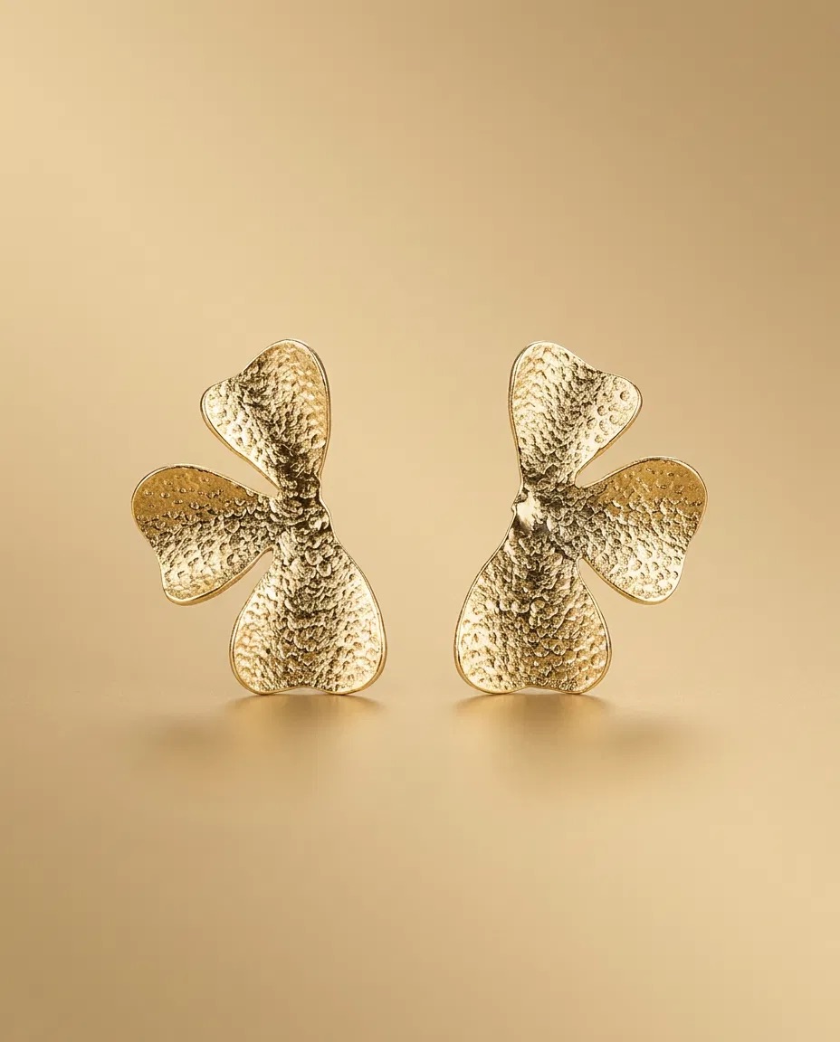 Hammered Gold Clover Stud Earrings