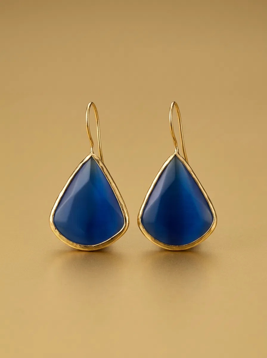 Sapphire Blue Glass Teardrop Hook Earrings