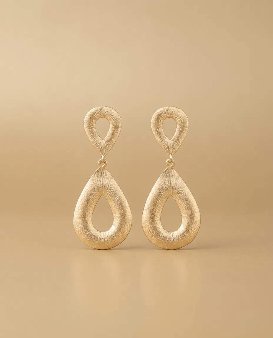 Brushed Double Teardrop Loop Earrings