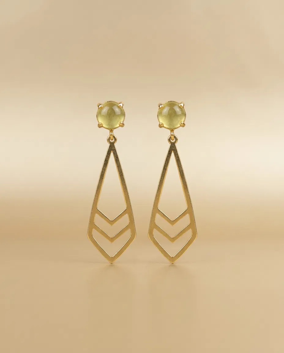 Lime Stone Open Chevron Drop Earrings