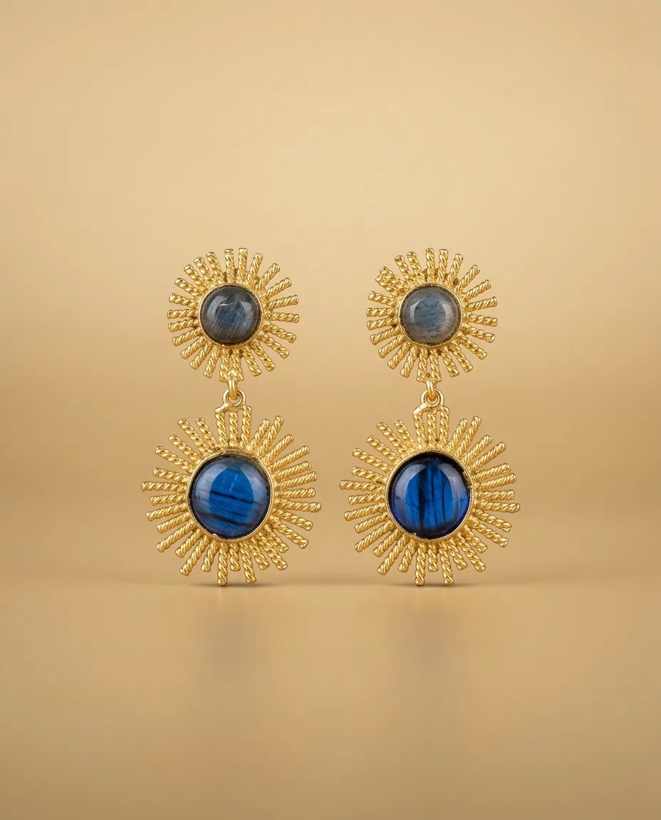 Double Sunburst Labradorite Look Earrings