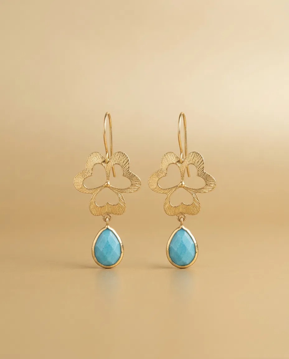 Clover Outline Turquoise Color Teardrop Earrings