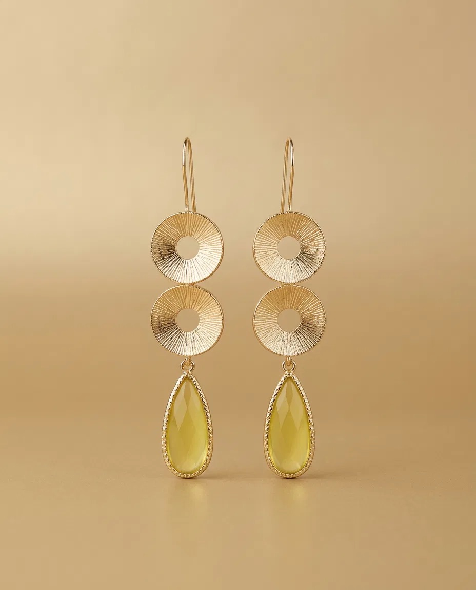 Brushed Disc Lemon Teardrop Hook Earrings
