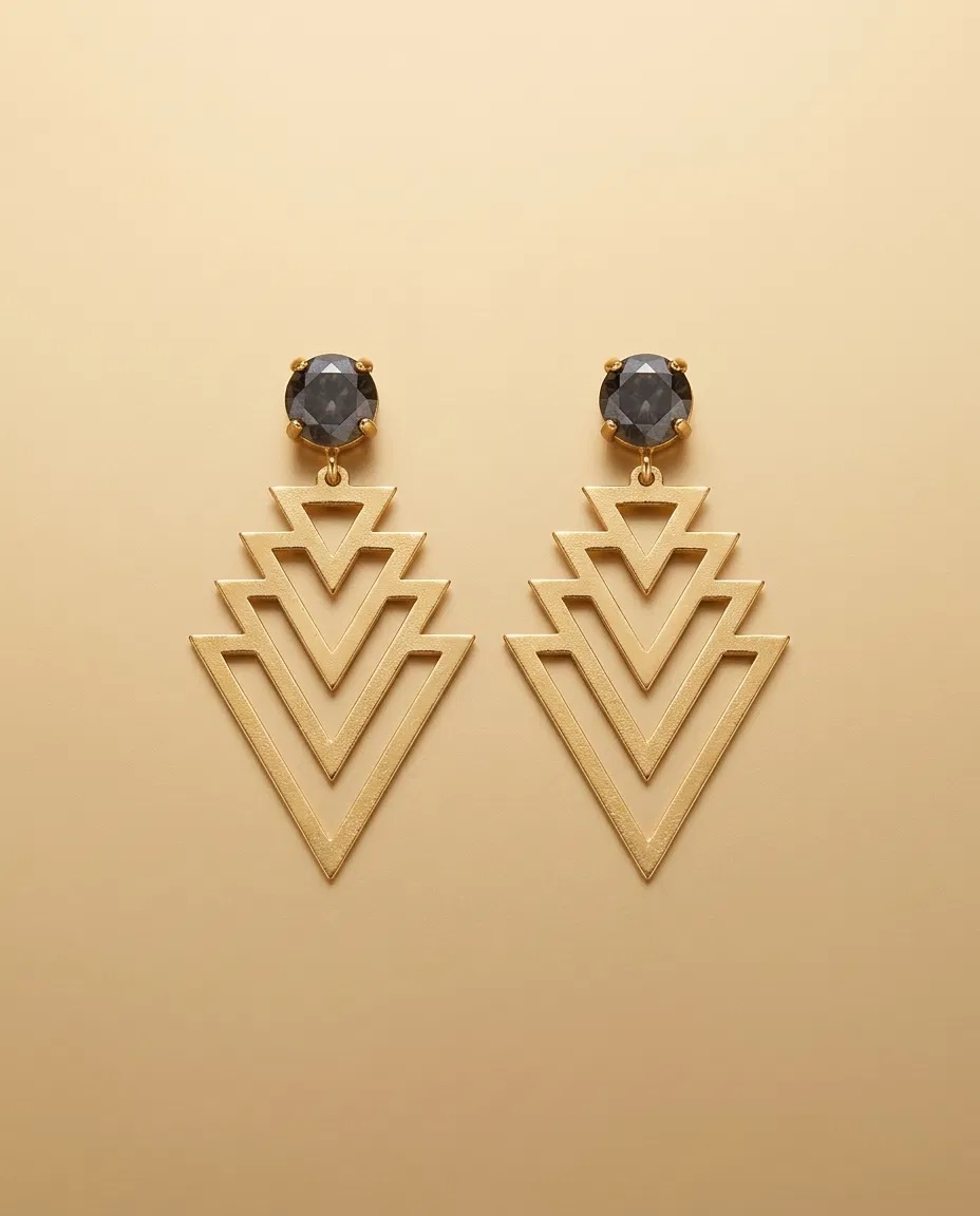 Smoky Stone Layered Chevron Earrings