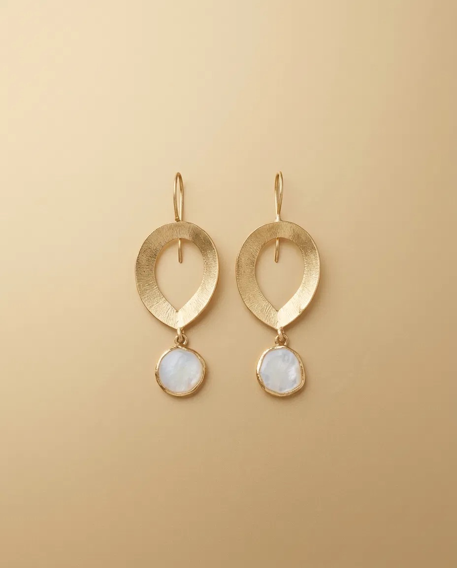 Brushed Petal Loop Moonstone Look Drop Earrings