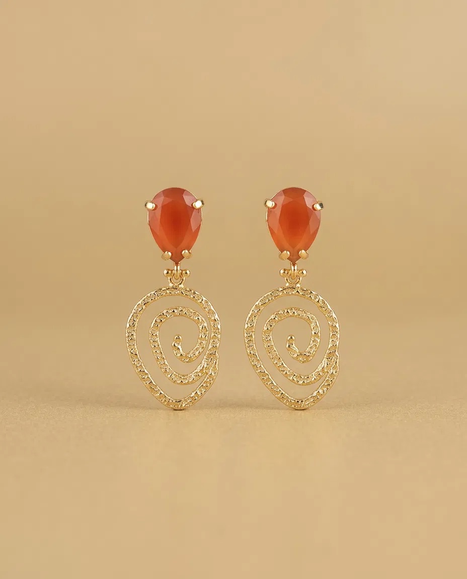 Orange Teardrop Textured Spiral Earrings