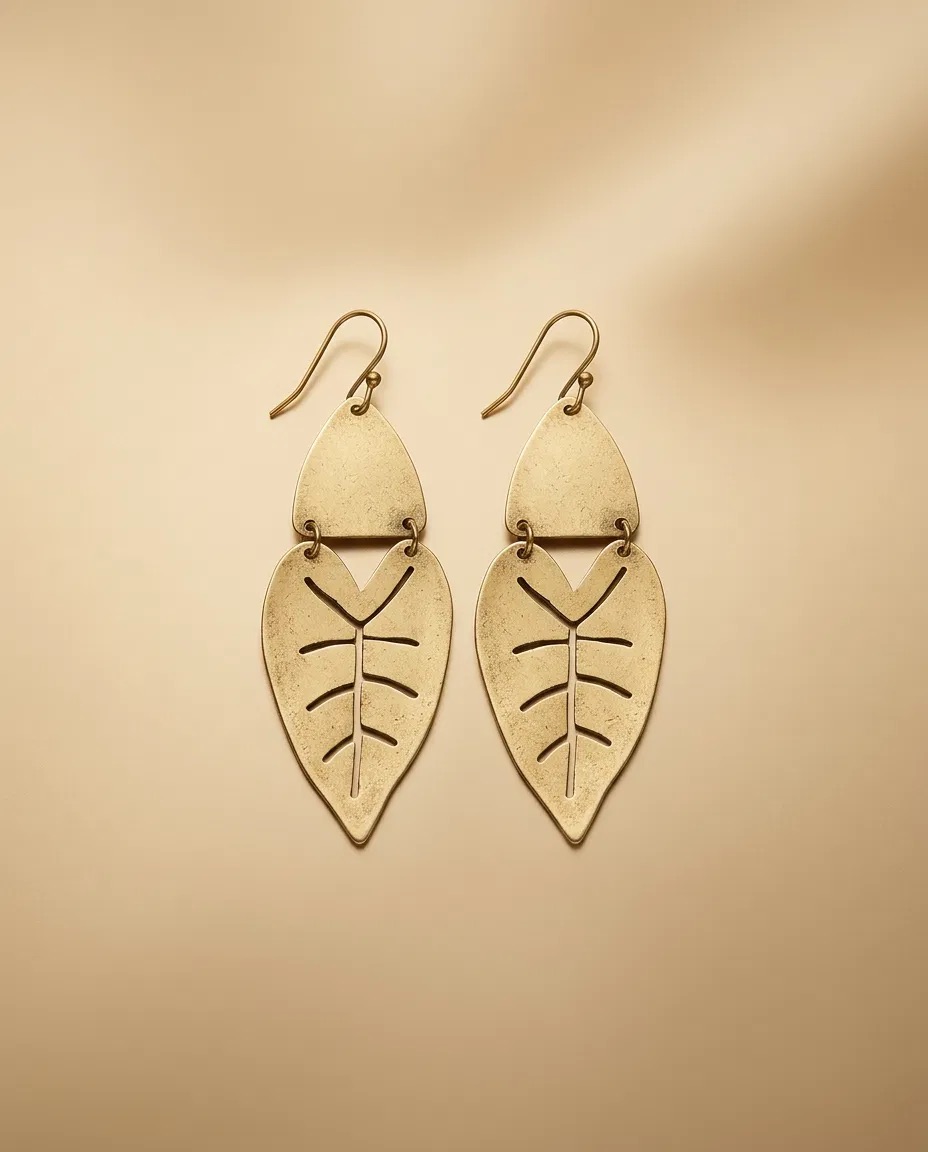 Gold Leaf Cut-Out Hook Earrings
