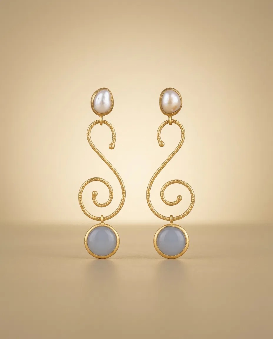 Pearl-Look Stud Scroll Grey Stone Earrings