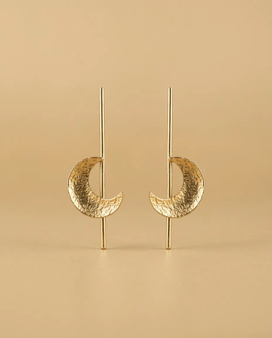 Hammered Crescent Bar Threader Earrings