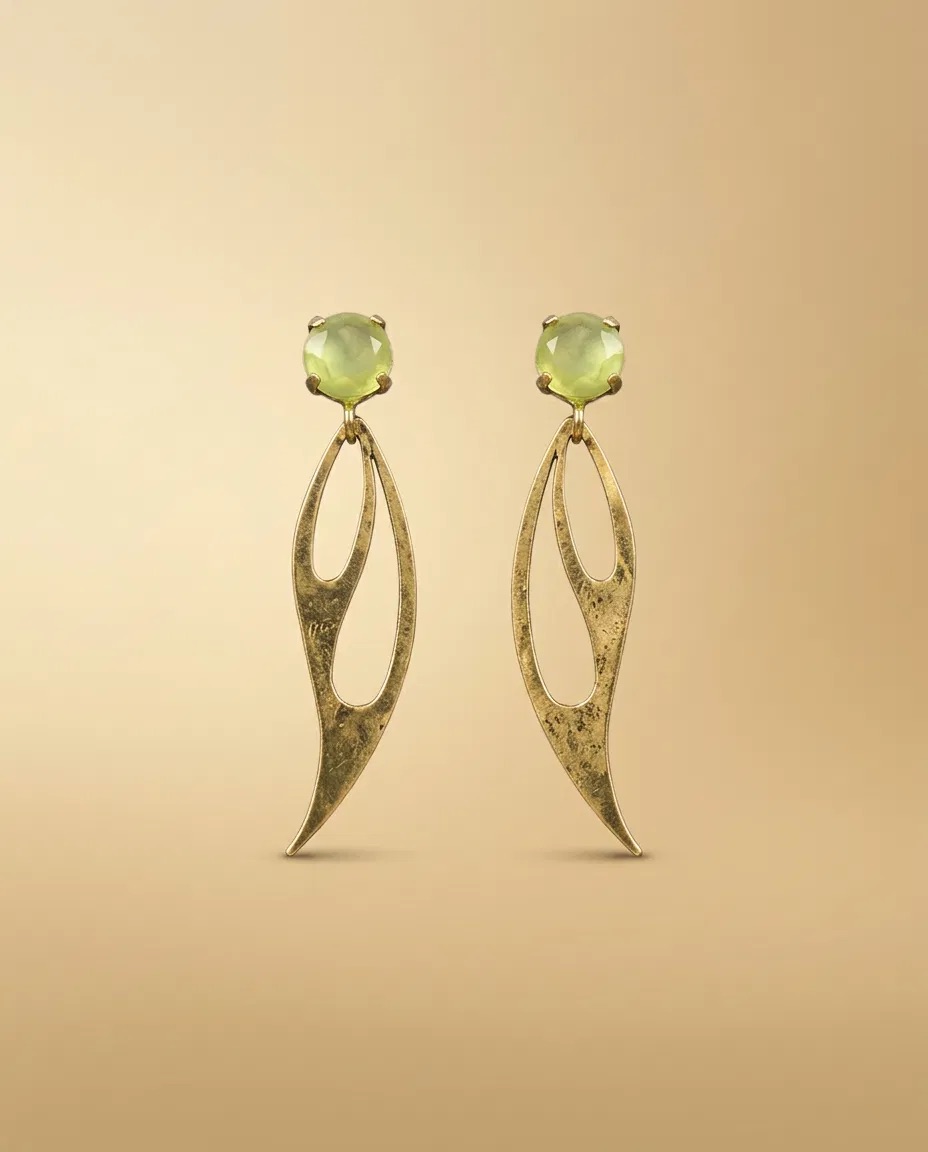 Lime Stone Flame Cut-Out Drop Earrings