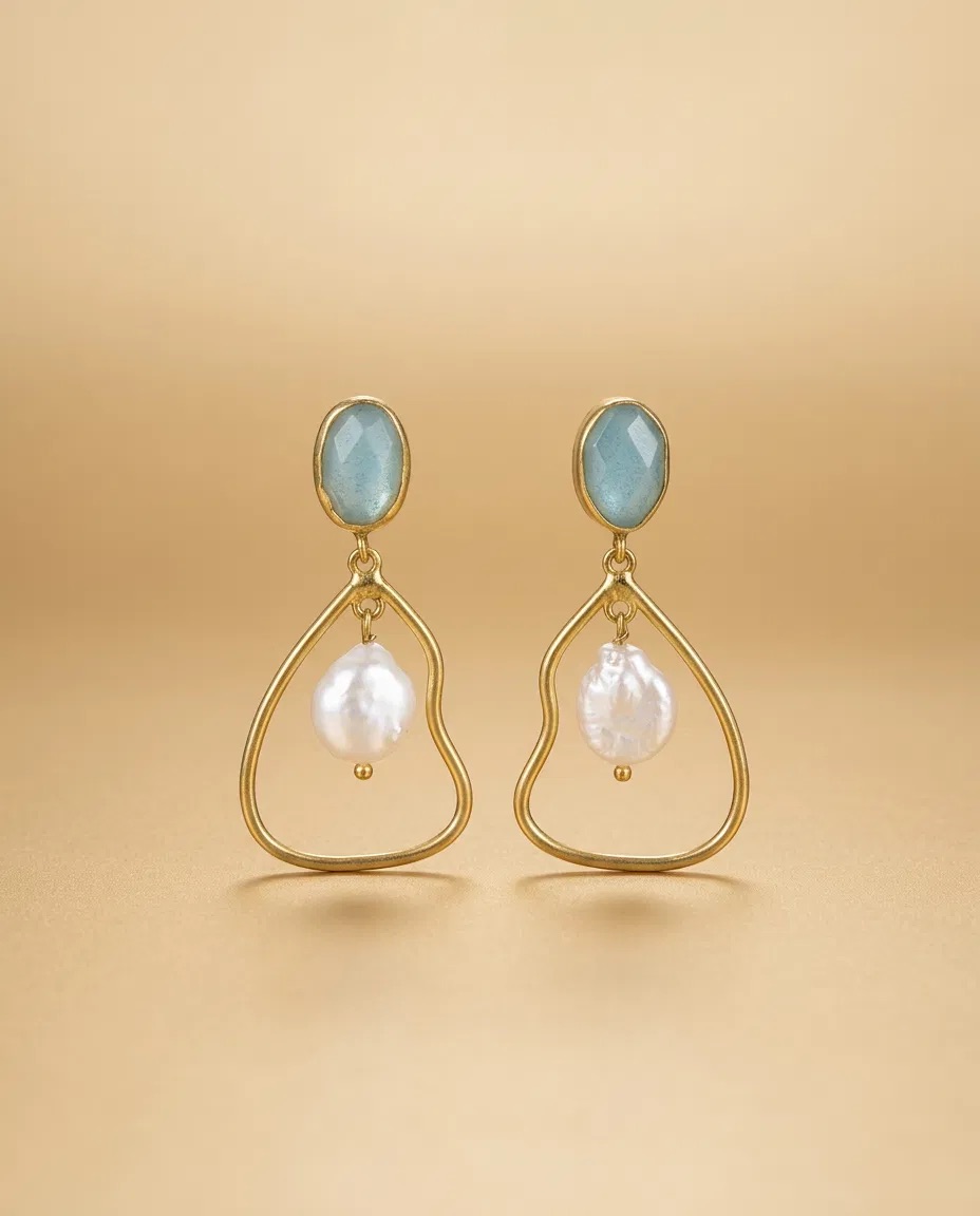 Aquamarine Look Baroque Pearl-Look Frame Earrings