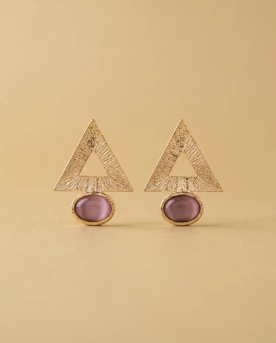 Brushed Triangle Mauve Cat Eye Earrings