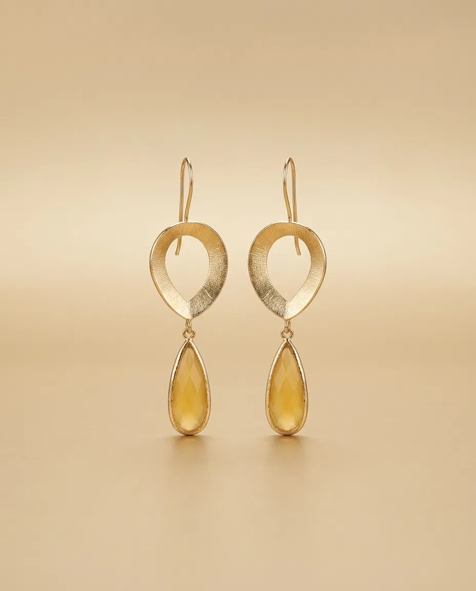 Brushed Petal Loop Yellow Teardrop Earrings