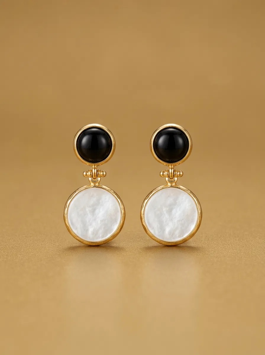 Black Onyx Look and Mother of Pearl Look Earrings