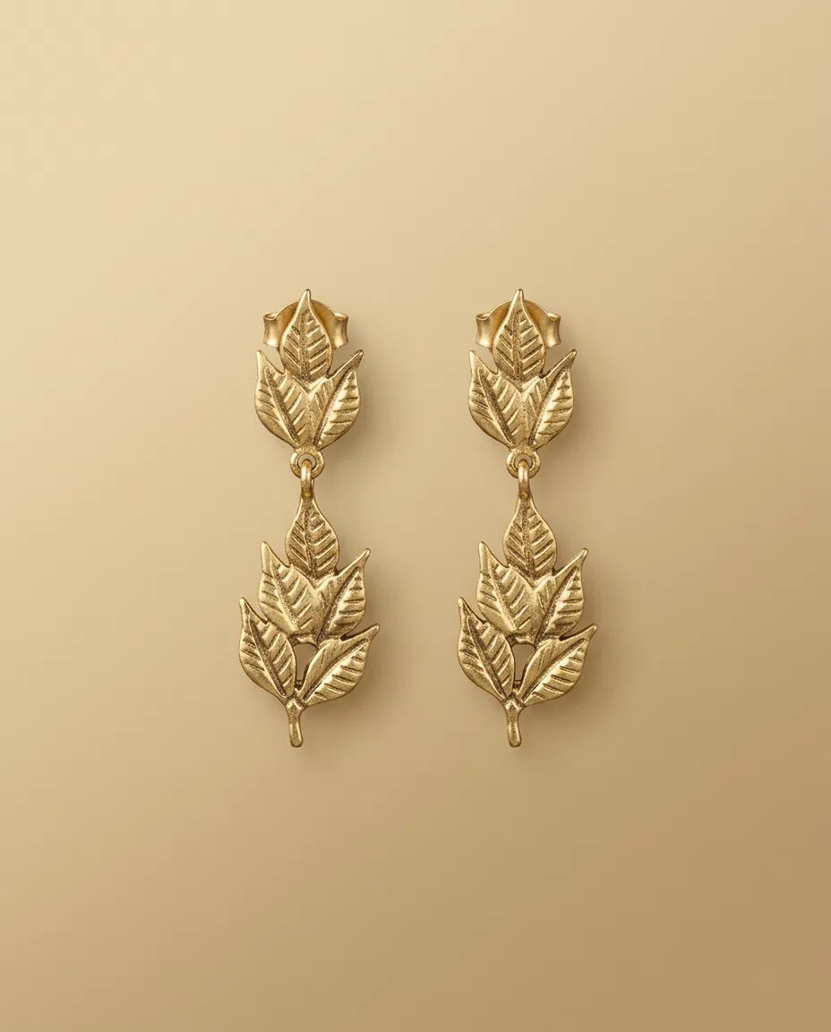 Double Gold Leaf Sprig Earrings