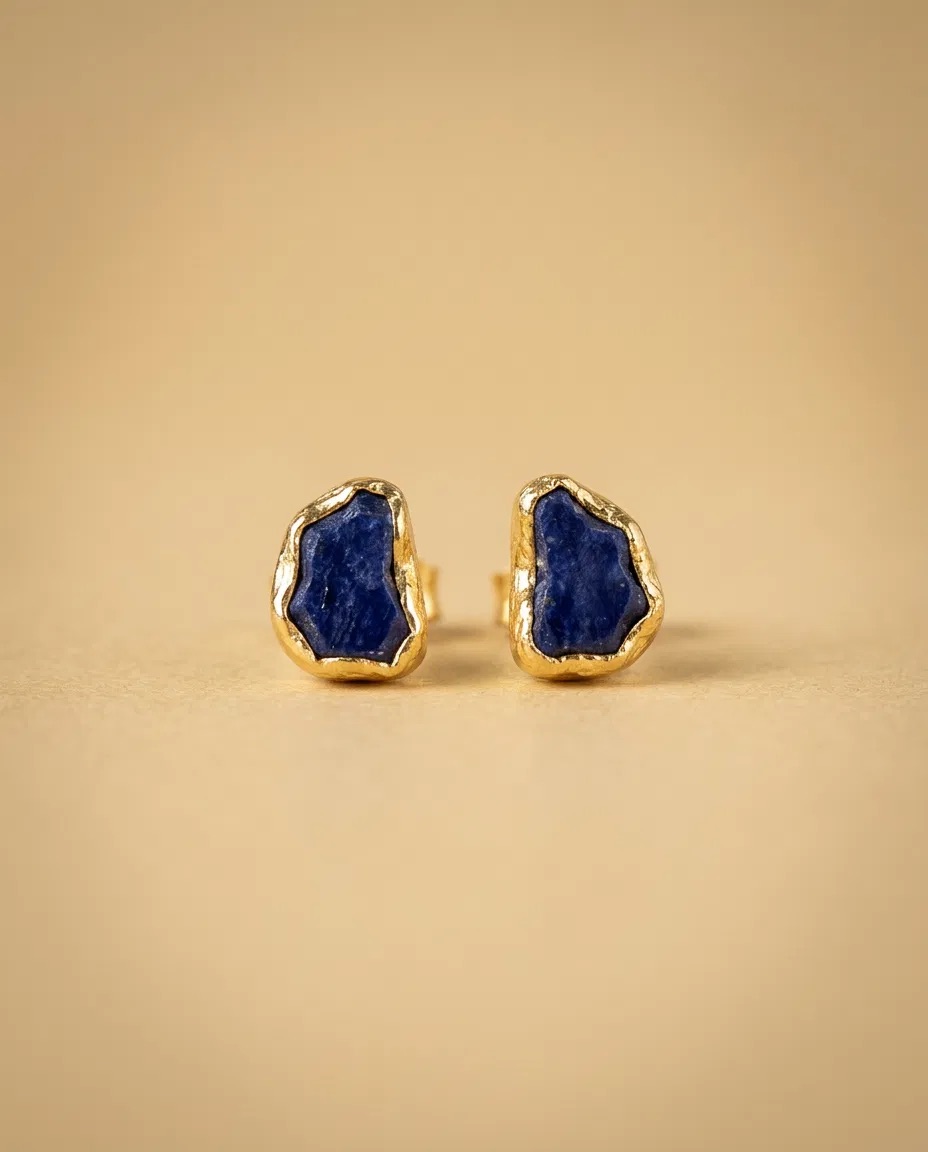 Raw Lapis Look Nugget Stud Earrings