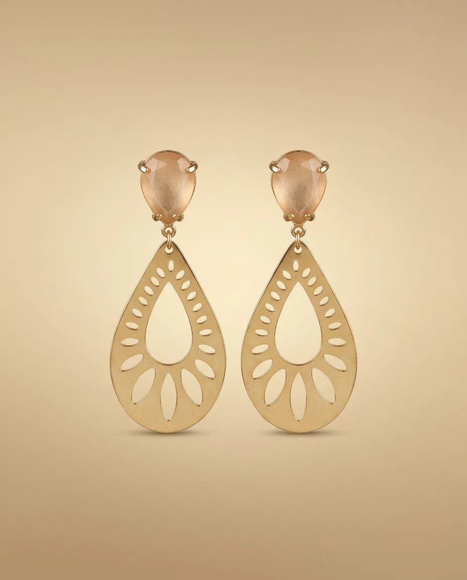 Peach Teardrop Petal Cut-Out Drop Earrings