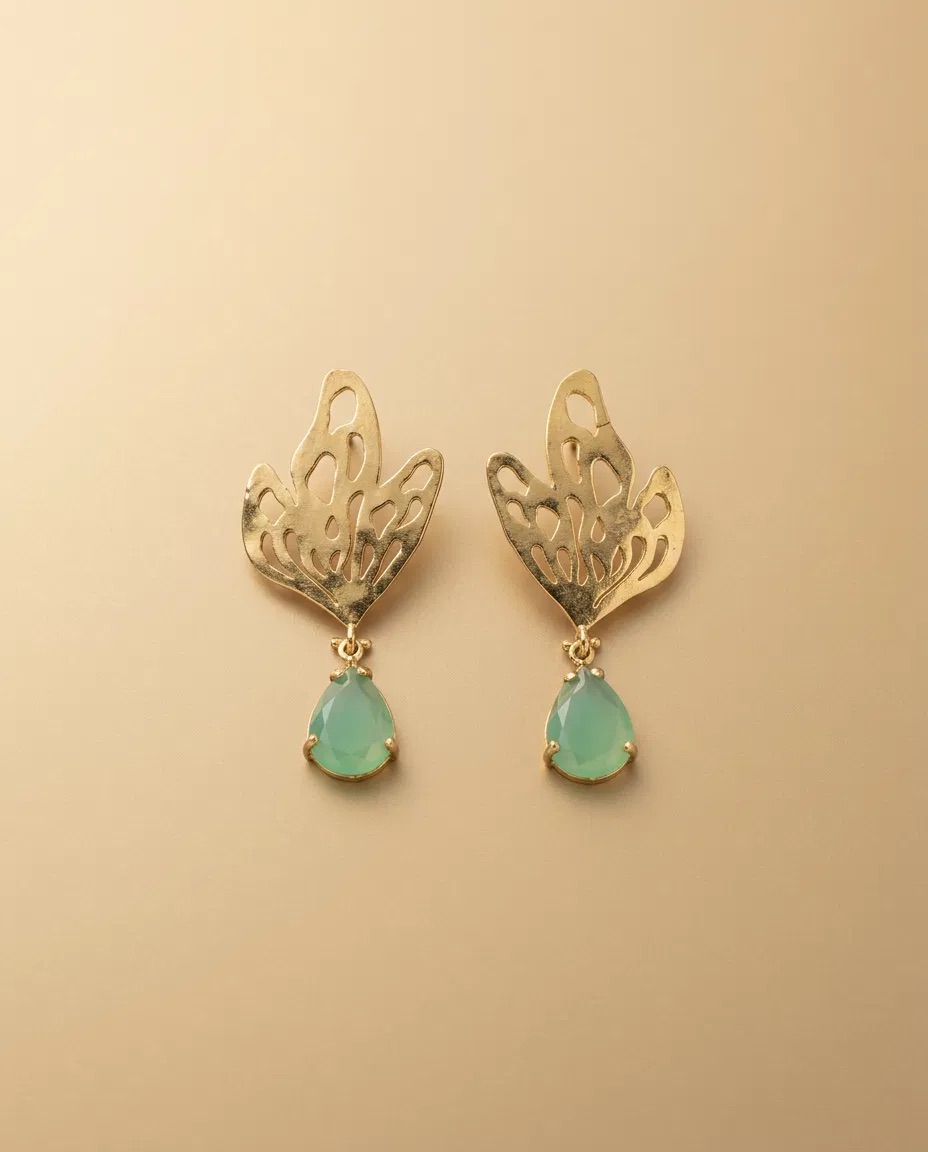 Openwork Lotus Mint Teardrop Earrings