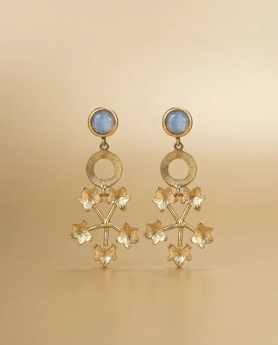 Blue Moonstone Look Ring Ivy Cluster Earrings