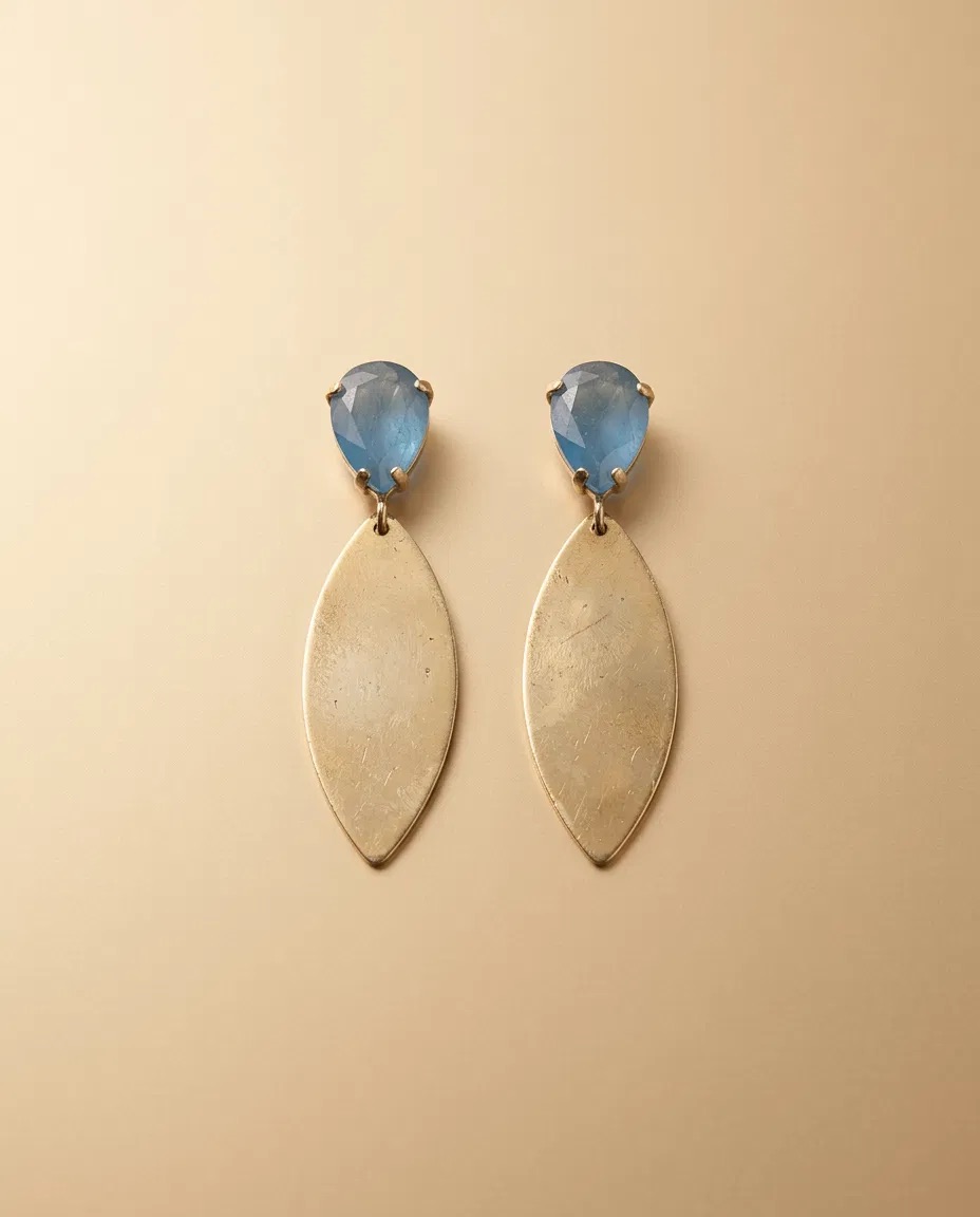 Aqua Teardrop Brushed Marquise Earrings
