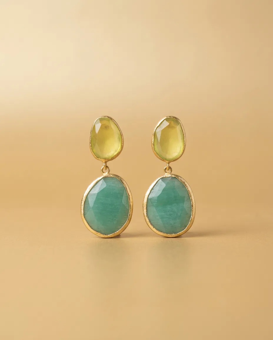 Lime and Green Aventurine Look Stone Earrings