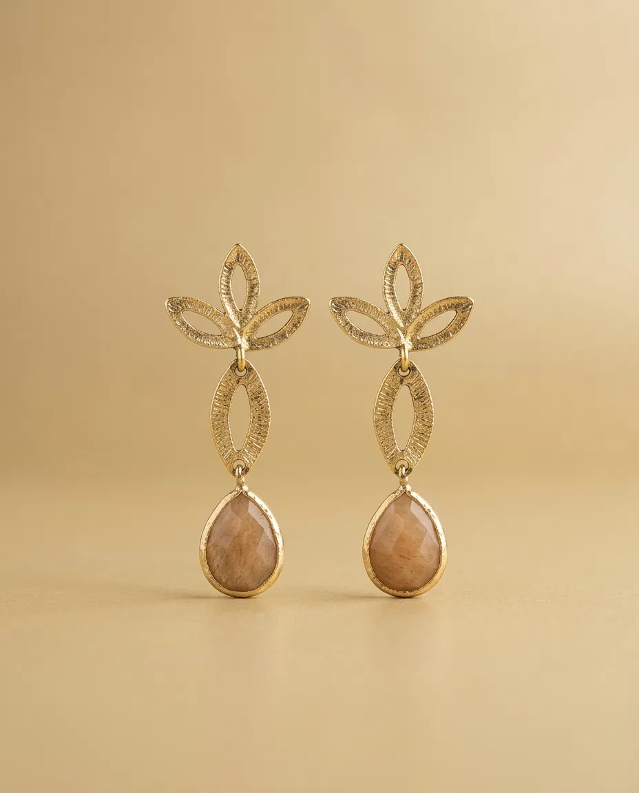 Leaf Outline Marquise Taupe Teardrop Earrings