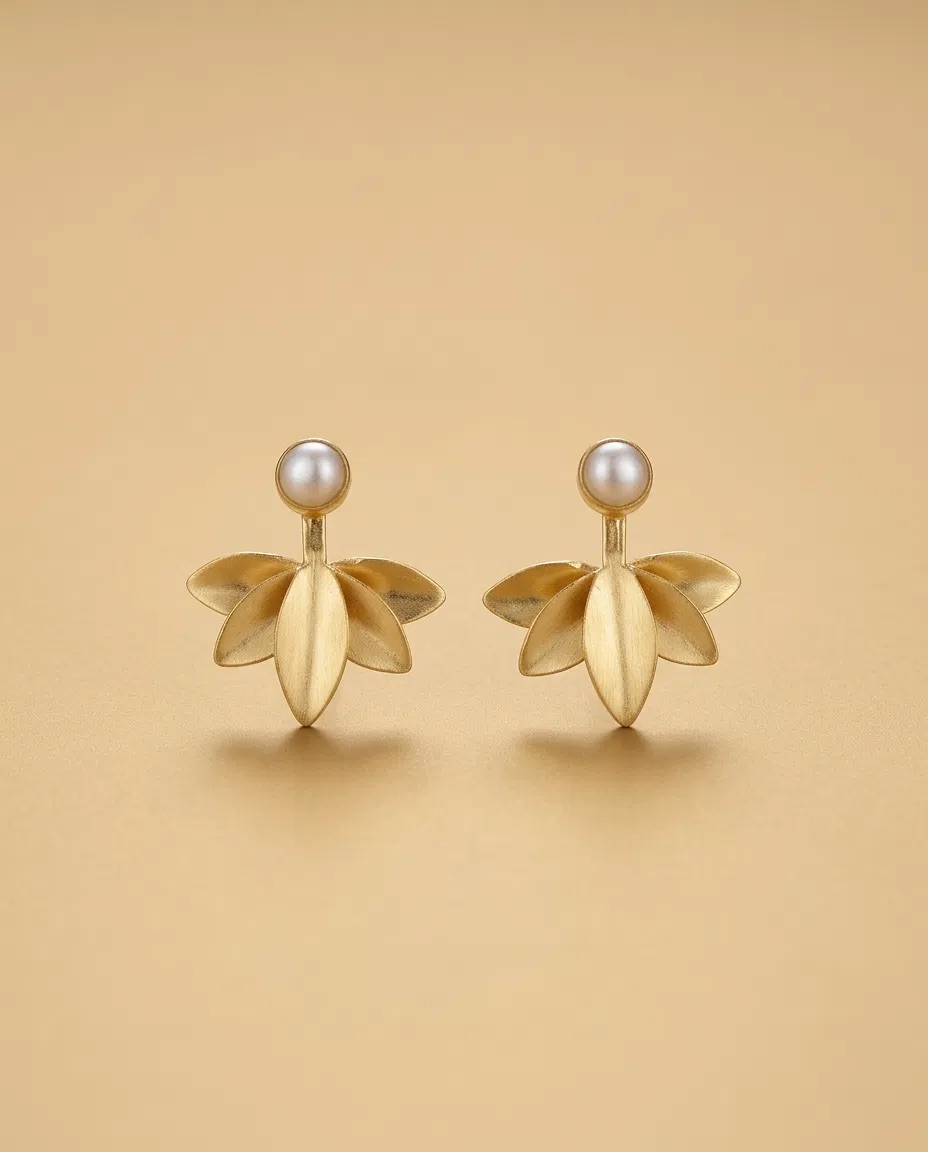 Pearl-Look Stud Lotus Jacket Earrings