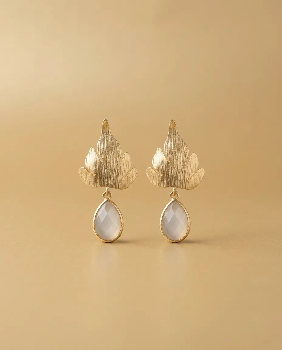 Brushed Lotus White Teardrop Earrings