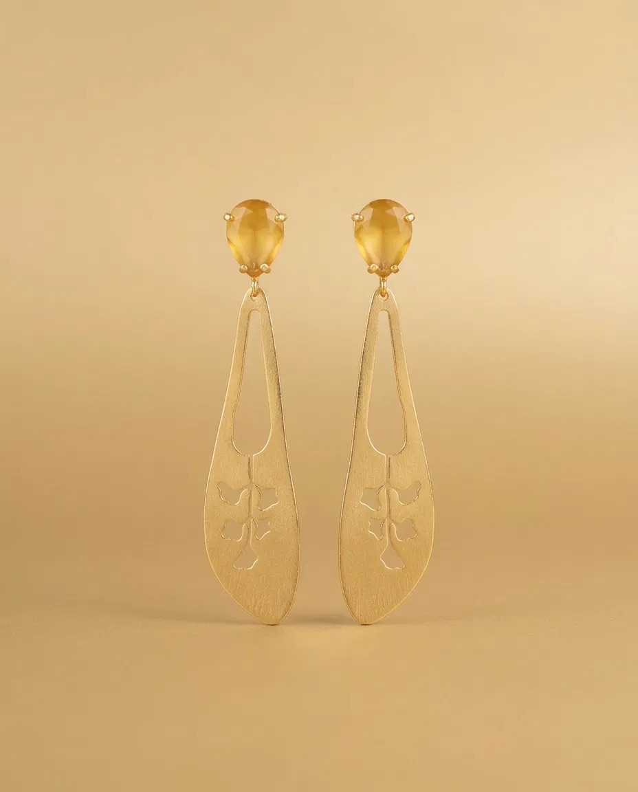 Citrine Look Teardrop Long Cut-Out Paddle Earrings