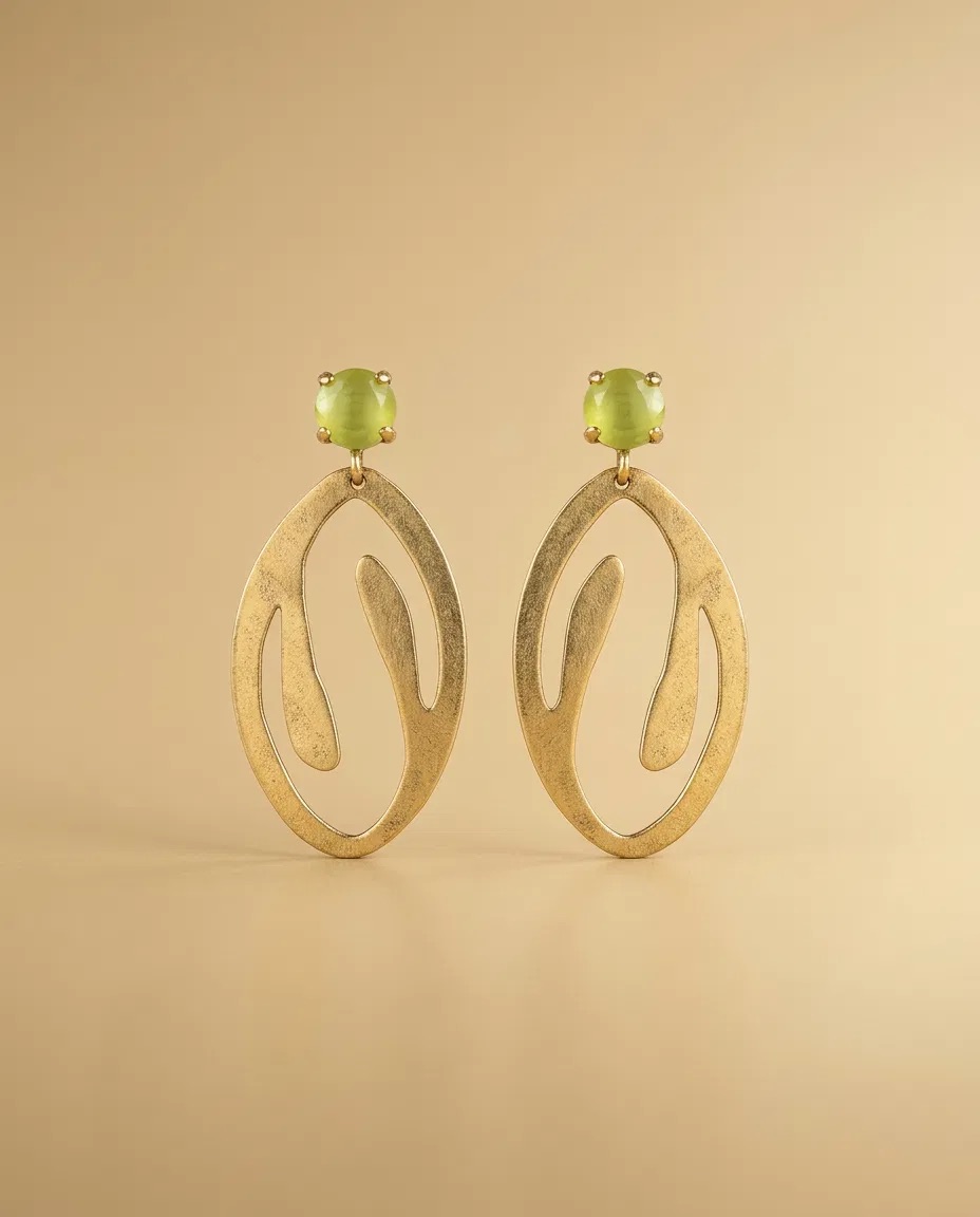 Lime Stone Abstract Leaf Oval Earrings