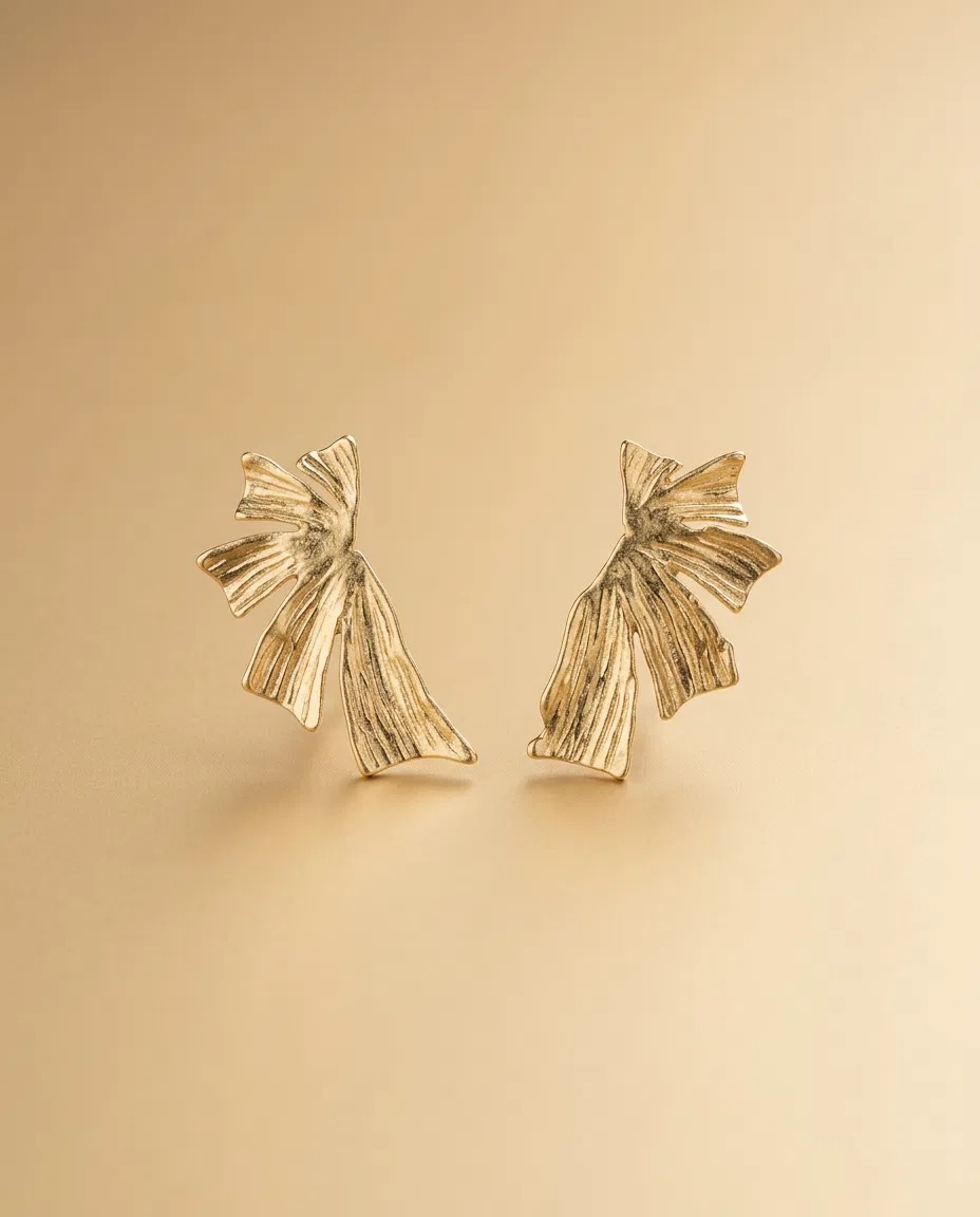 Pleated Gold Fan Stud Earrings