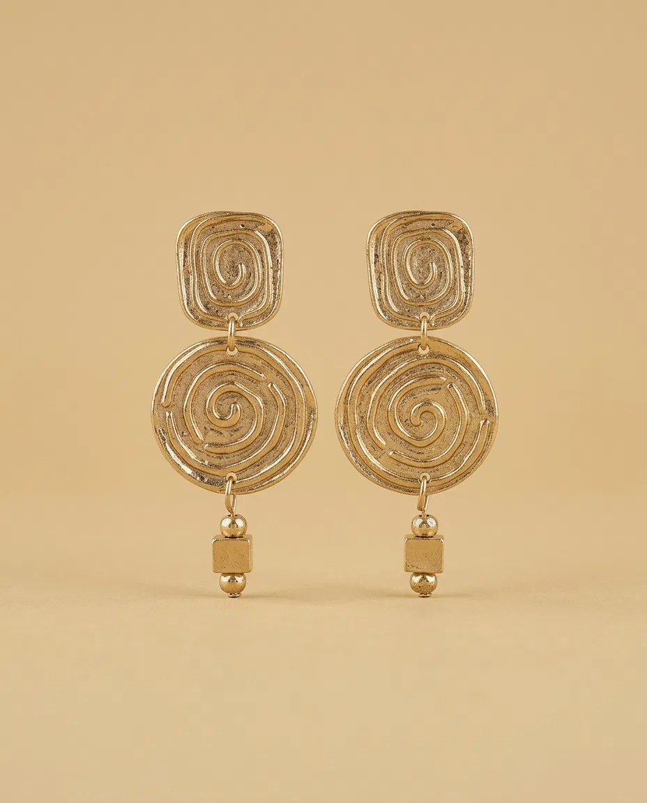 Square Spiral Round Spiral Bead Drop Earrings
