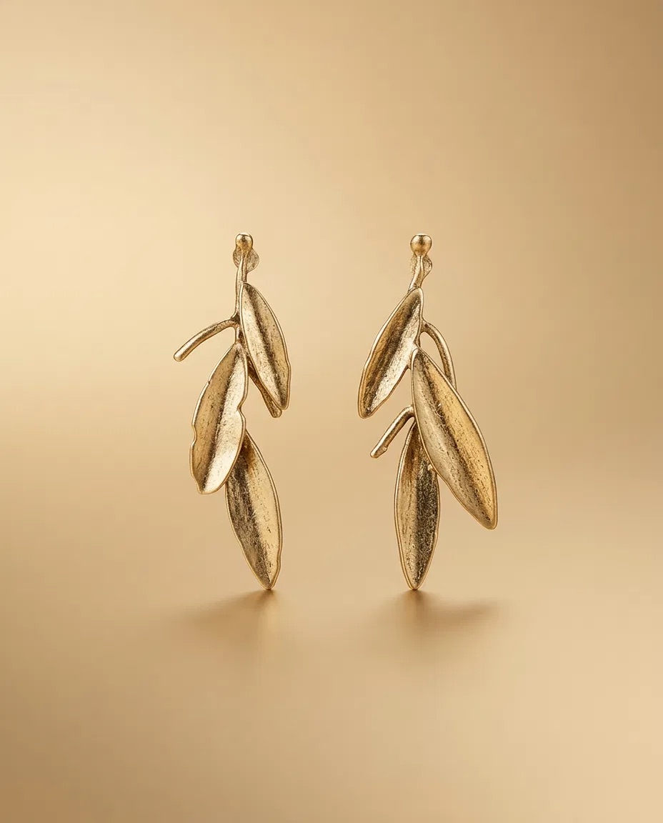 Gold Olive Leaf Cascade Earrings