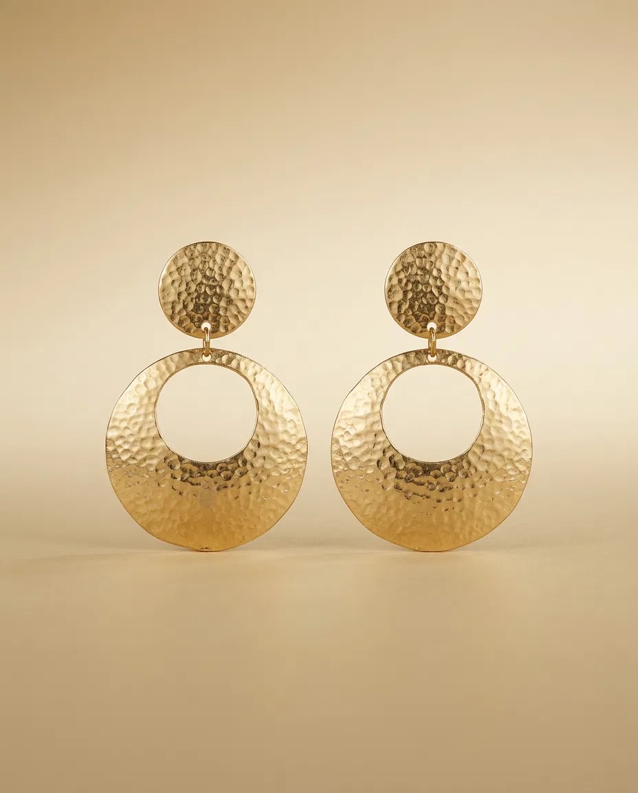 Hammered Disc Round Window Drop Earrings