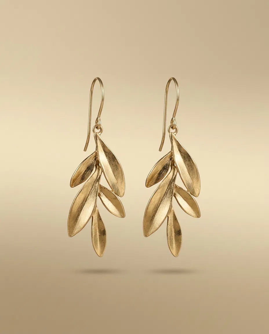 Gold Willow Leaf Branch Hook Earrings