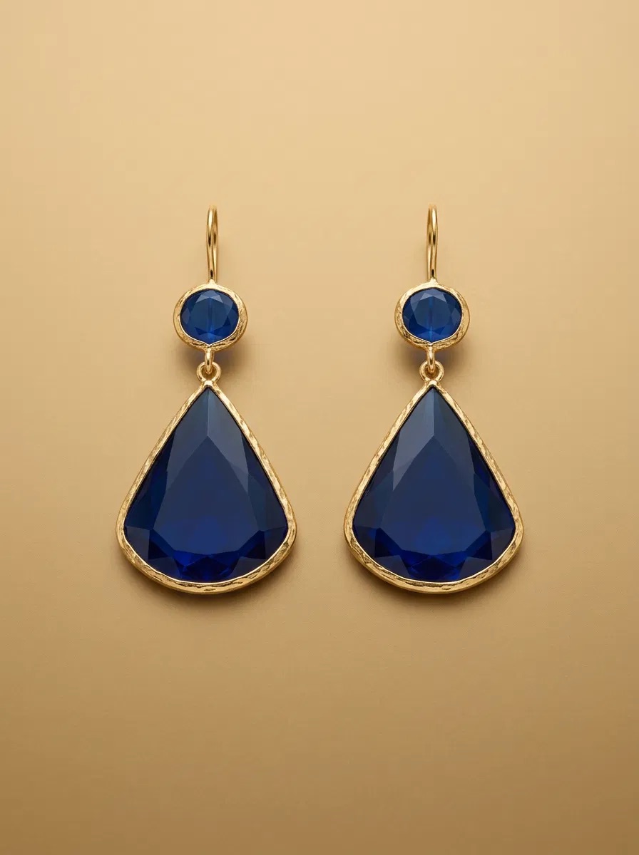 Sapphire Blue Glass Double Drop Earrings