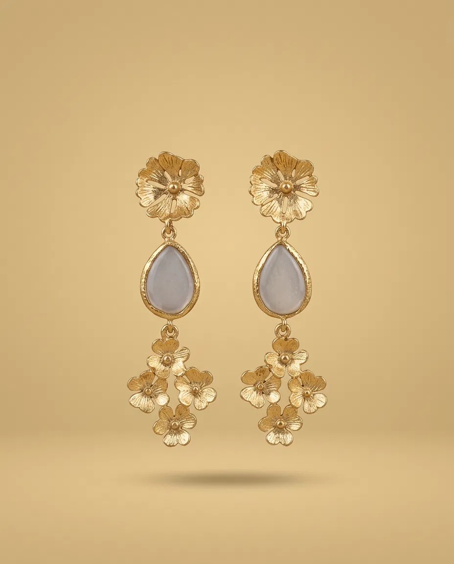 Flower Grey Teardrop Flower Cluster Earrings