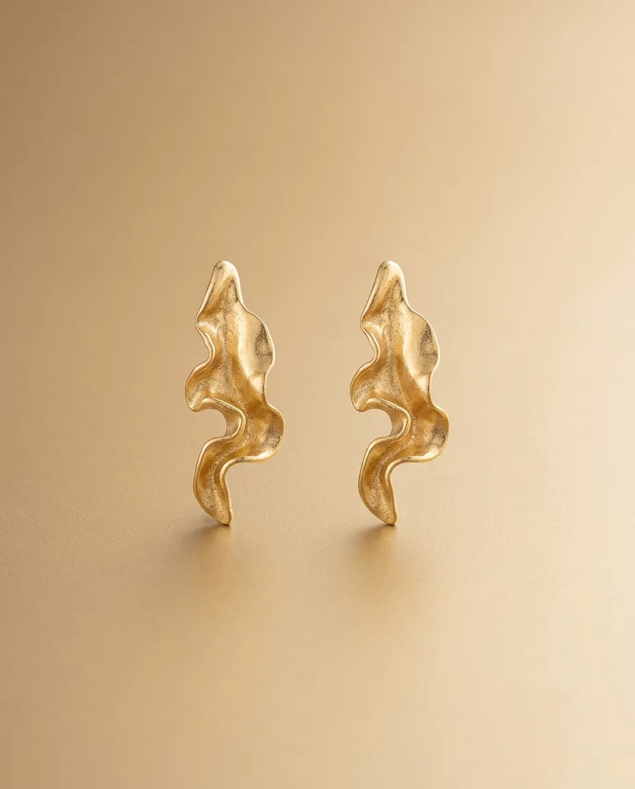 Ruffled Gold Ribbon Stud Earrings
