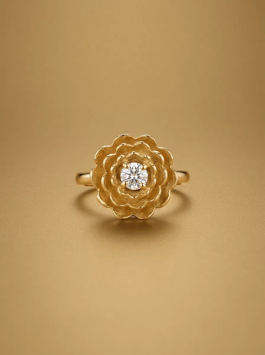 Gold Lotus Crystal Center Ring