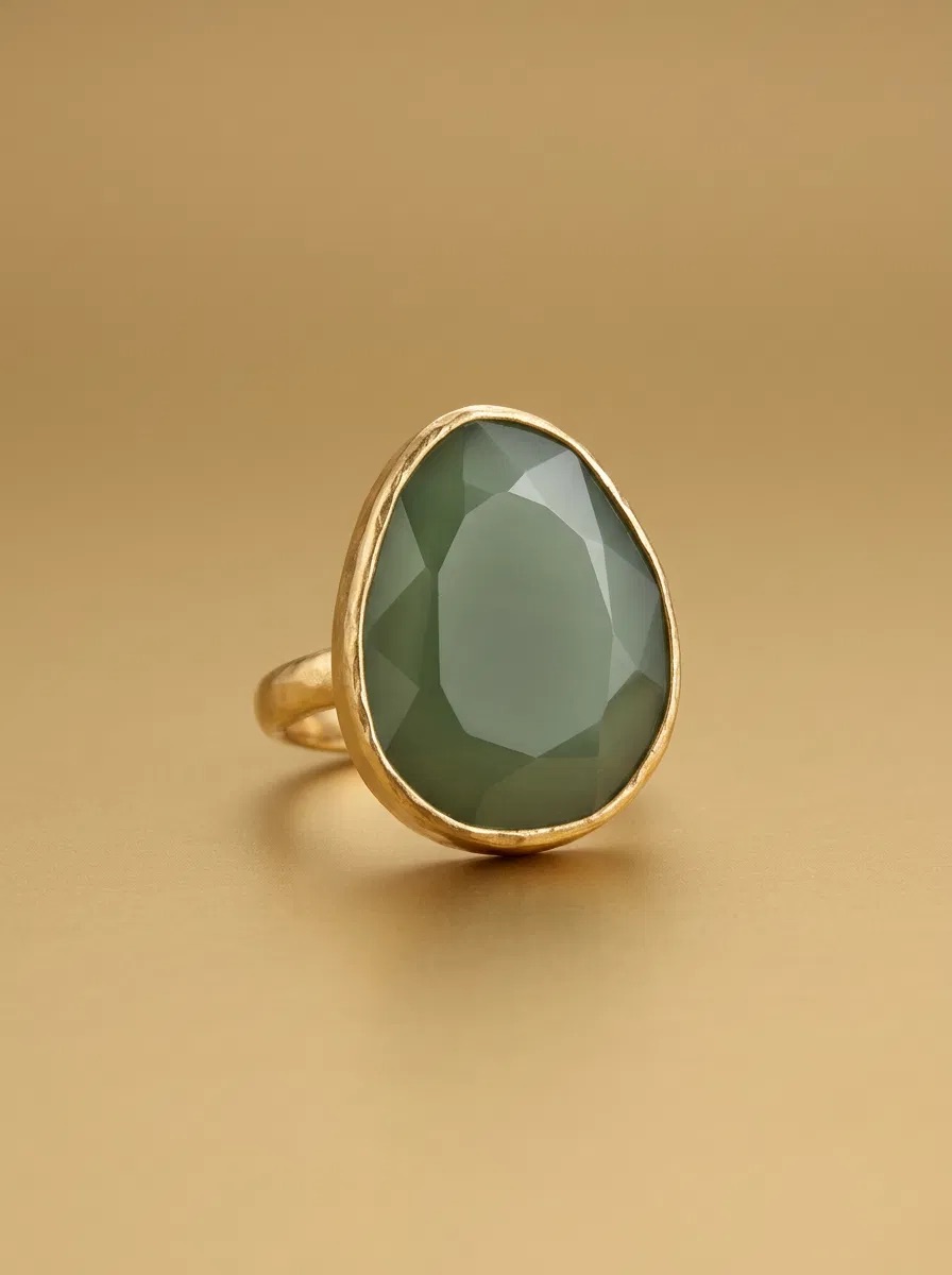 Large Sage Green Faceted Stone Ring