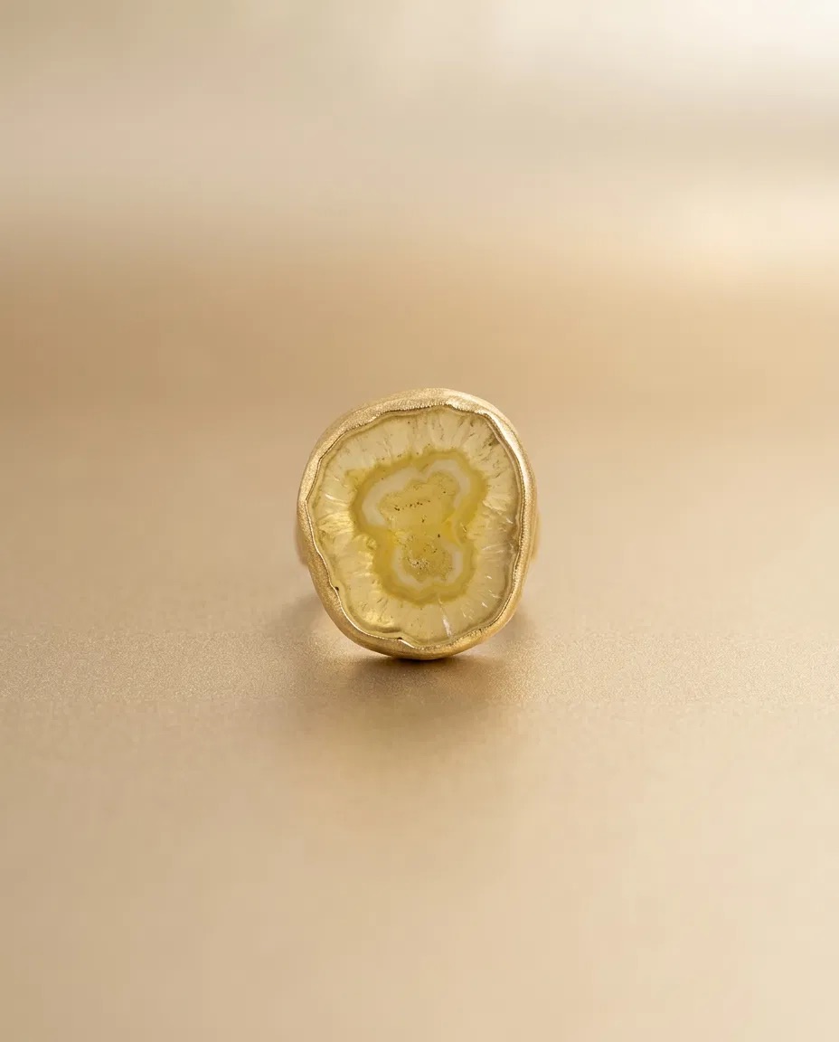 Yellow Agate Slice Look Ring