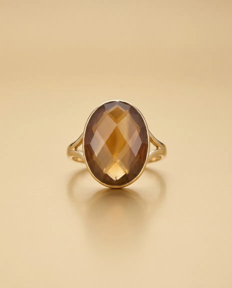 Smoky Topaz Look Oval Stone Split Band Ring