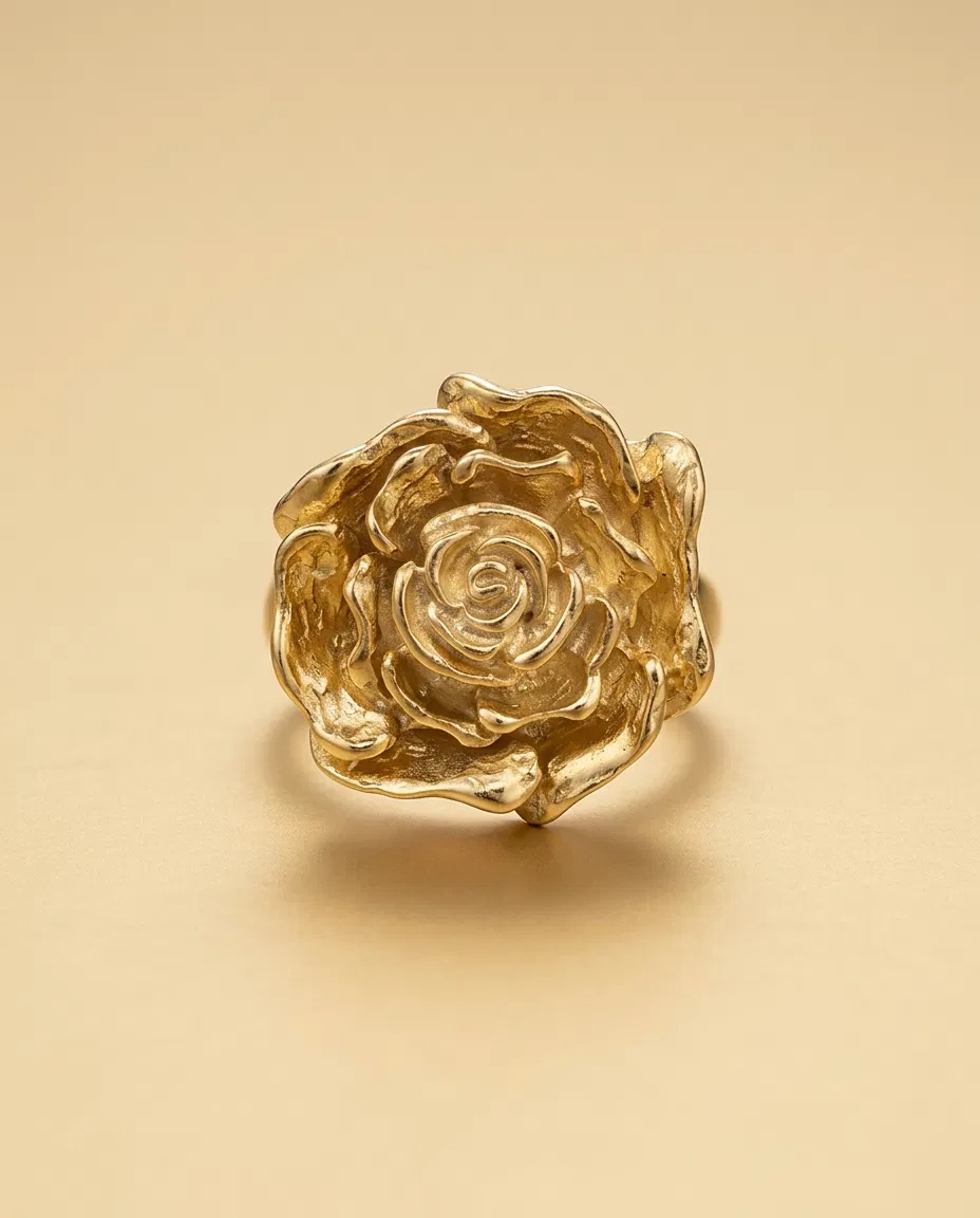 Sculpted Gold Rose Statement Ring