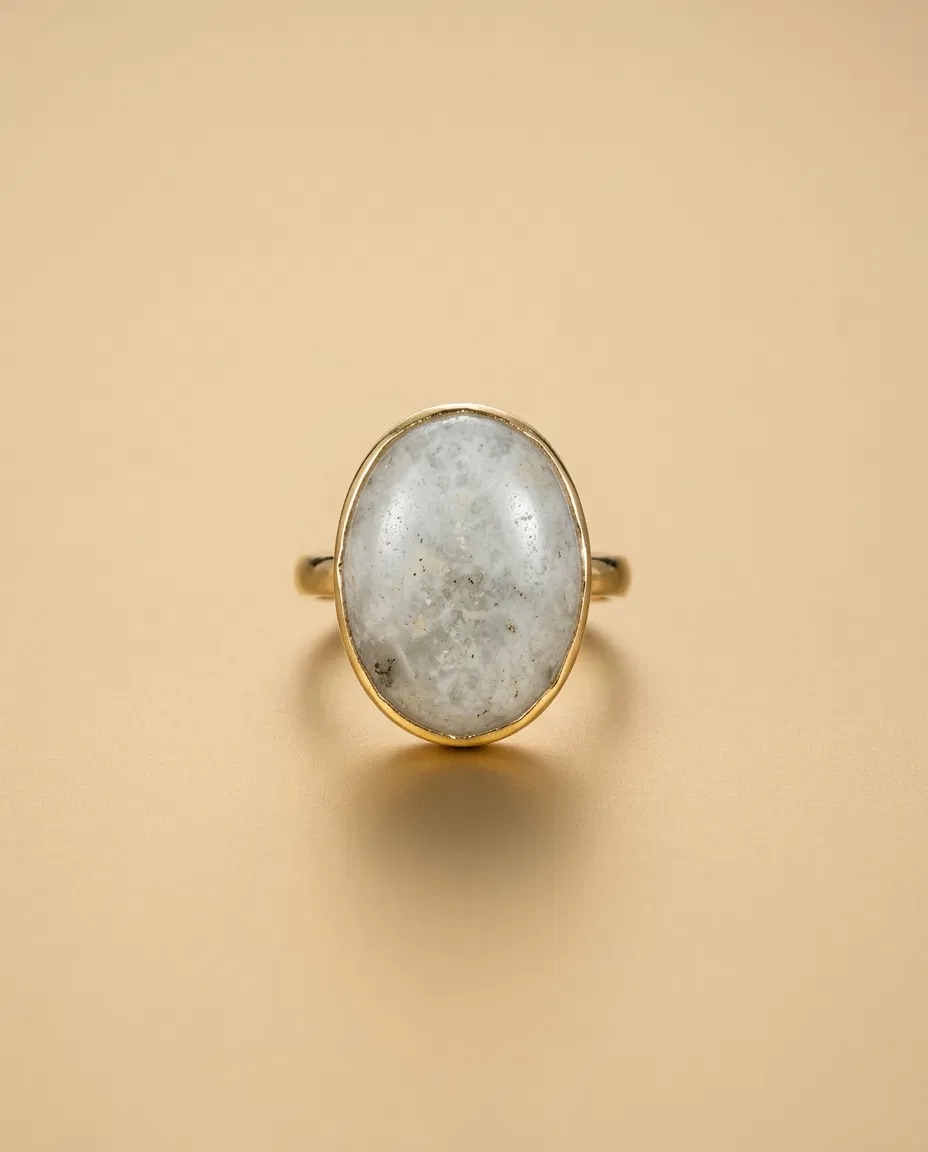 Grey Labradorite Look Oval Cabochon Ring