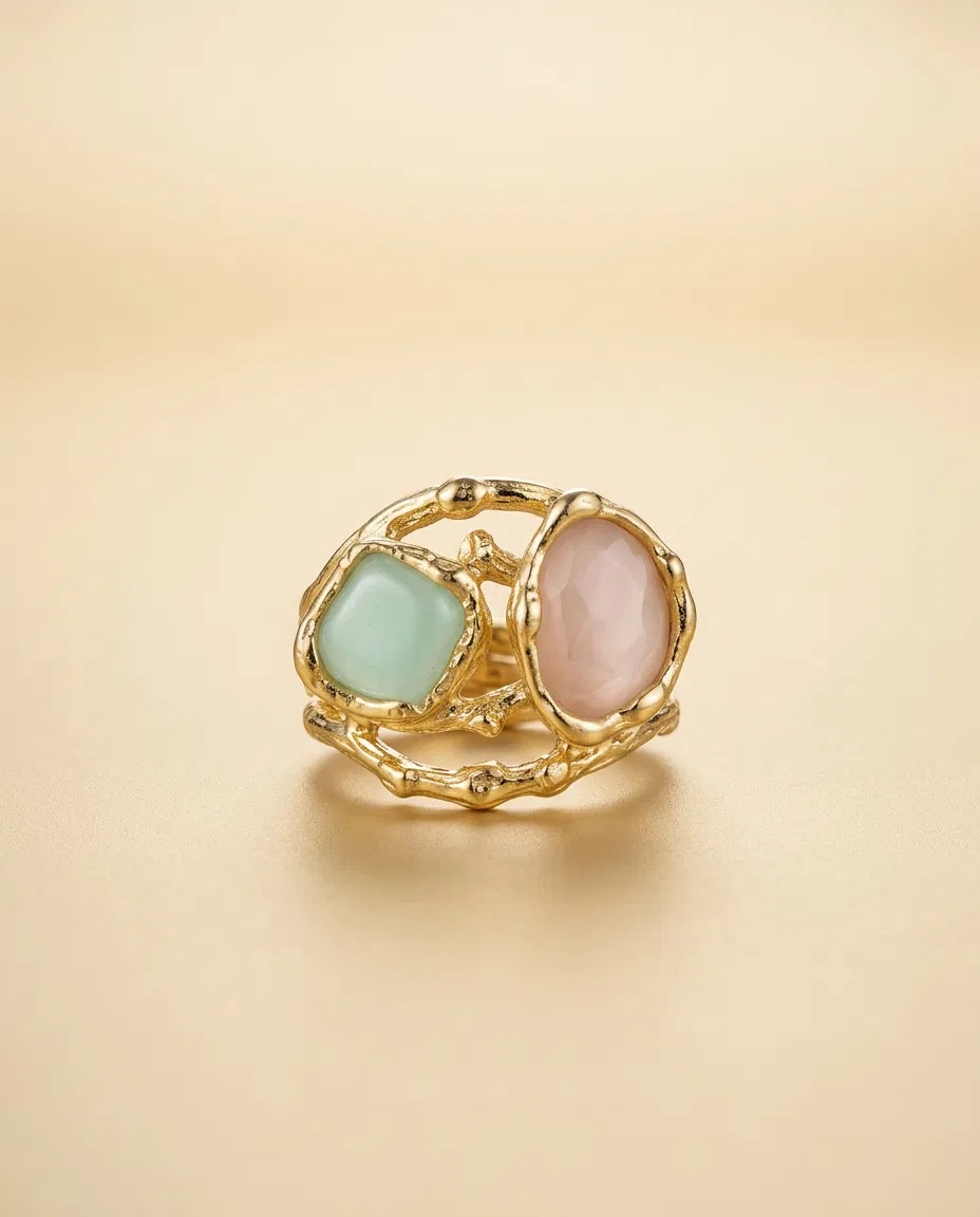 Branch Wrap Mint and Pink Stone Ring