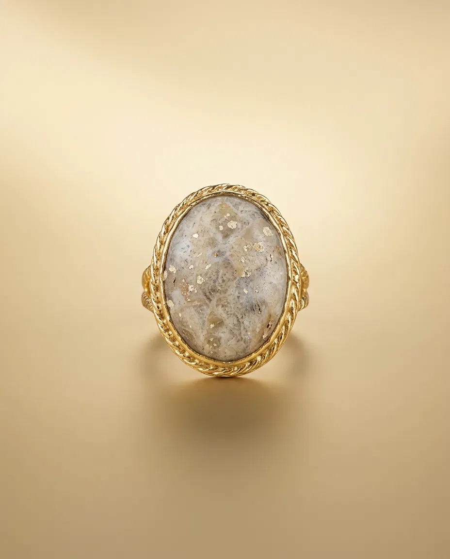 Speckled Jasper Look Oval Rope Bezel Ring