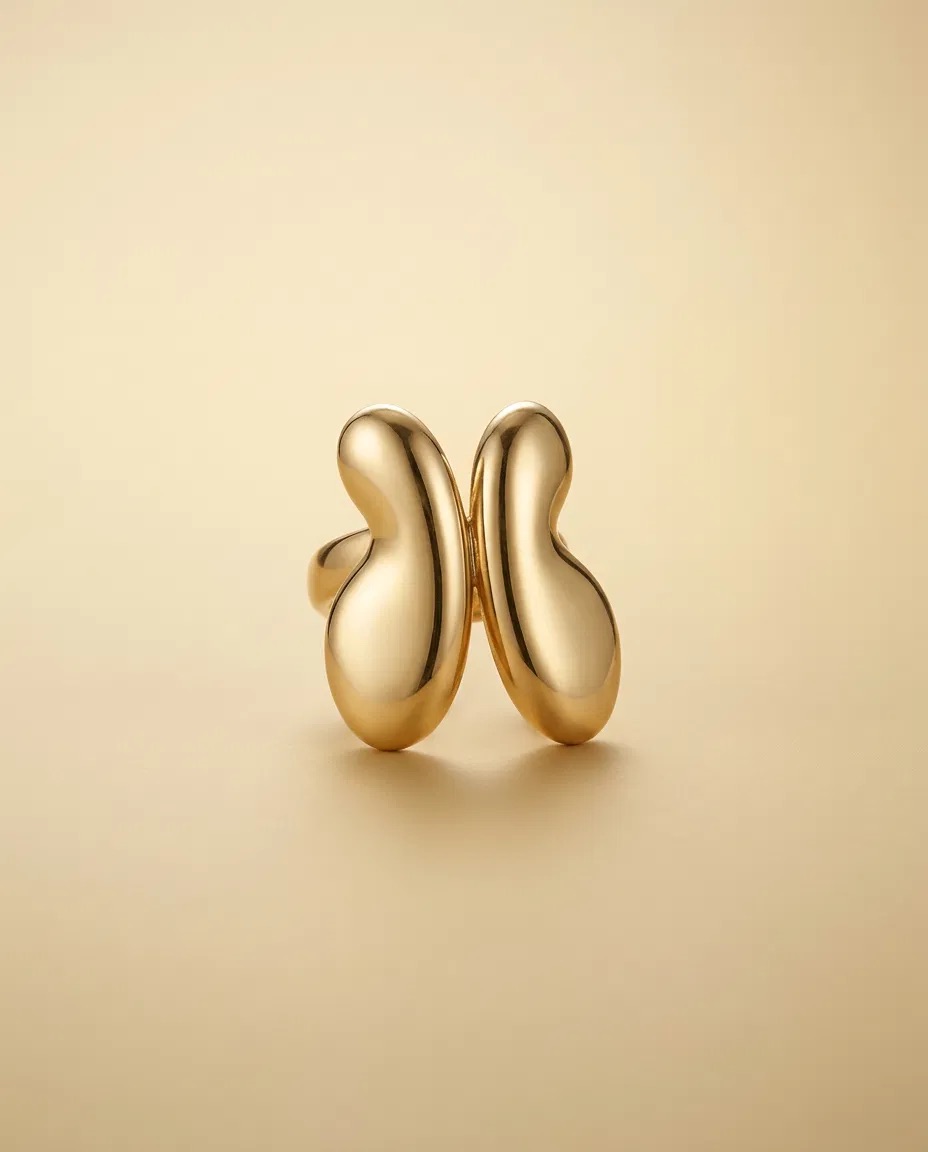 Polished Gold Bean Wave Ring