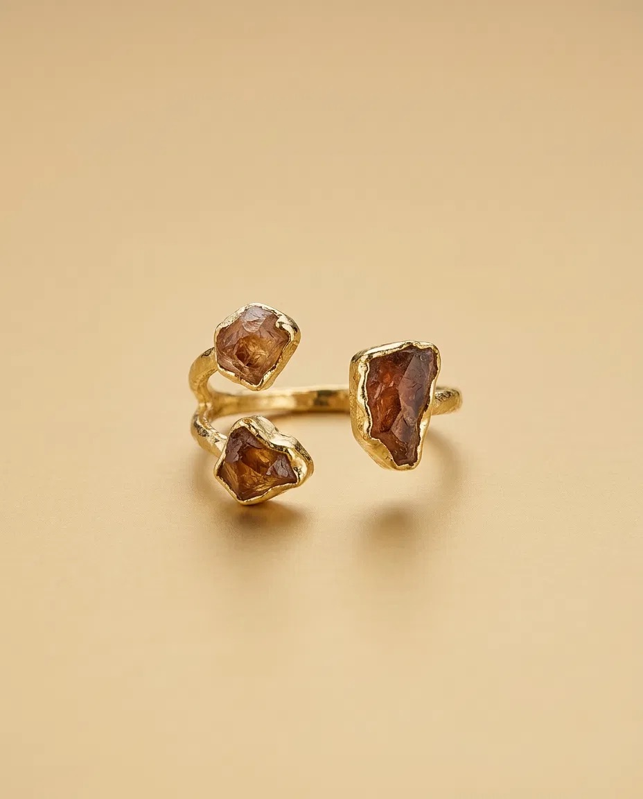 Raw Garnet Look Triple Stone Open Ring