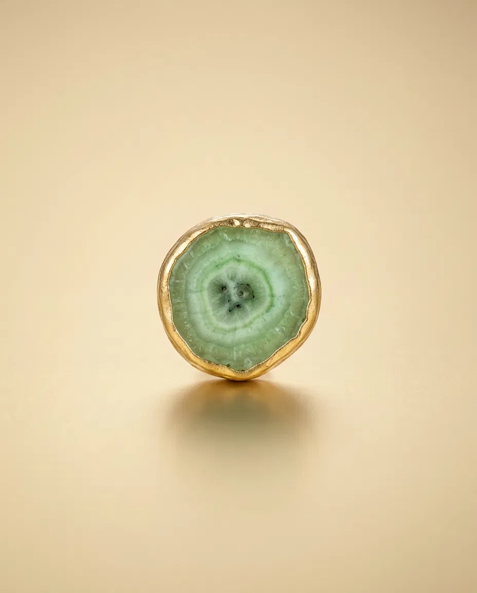 Green Solar Quartz Look Slice Ring