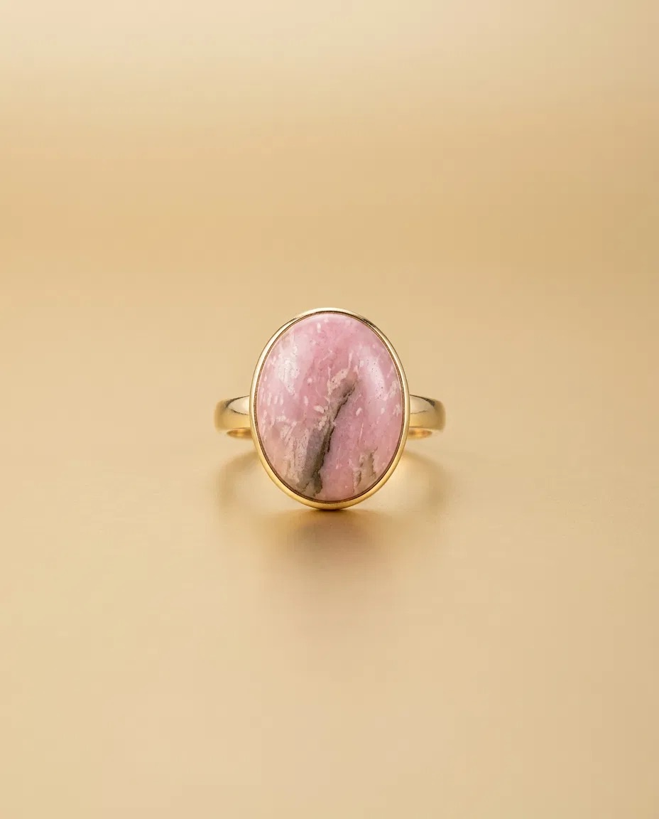 Pink Rhodonite Look Oval Stone Ring